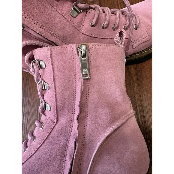 Sam Edelman Women's Lue Lace-Up Combat Boots Suede Pink Size 8 - Picture 6 of 11